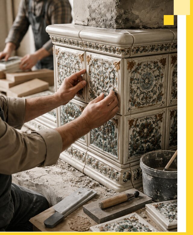 Изразцовые камины под ключ в Донецке: проект и монтаж