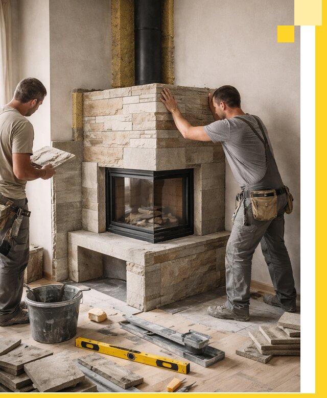 Угловые камины под ключ проект, монтаж и отделка в Донецке