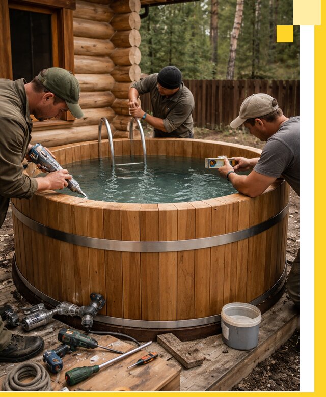 Строительство бань с купелью под ключ и отделкой в Донецке