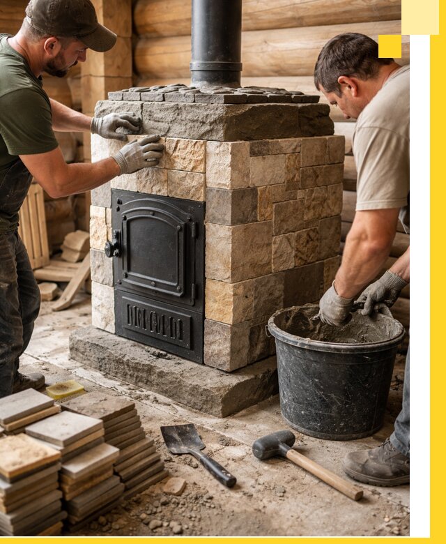 Облицовка банной печи под ключ в Донецке: камень и плитка