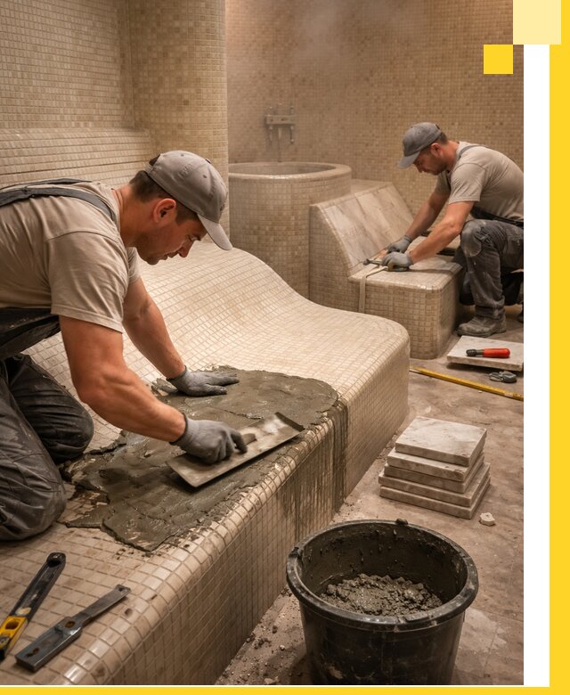 Лежаки для хамама под ключ в Донецке, проект и монтаж