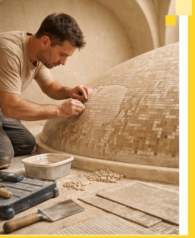 Профессиональная укладка мозаики для хамама под ключ в Донецке